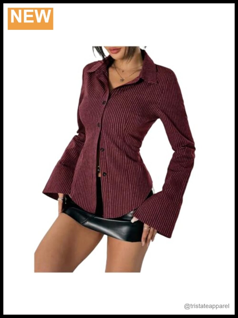 Women Slim Fit Striped Button Down Shirt Long Sleeve Collared Blouse